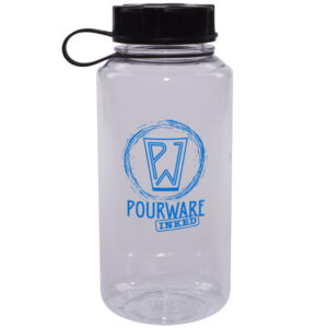 Clear Round Plastic Bottle with Black Tethered Lid