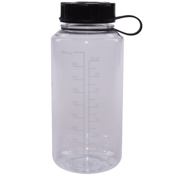 Clear Round Plastic Bottle with Black Tethered Lid - Image 2