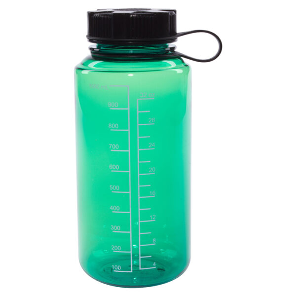 Green Round Plastic Bottle with Black Tethered Lid - Image 2