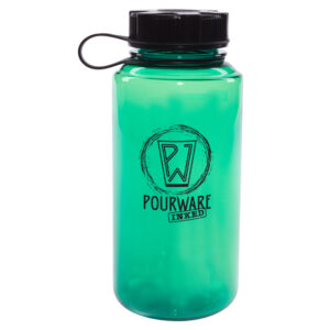 Green Round Plastic Bottle with Black Tethered Lid